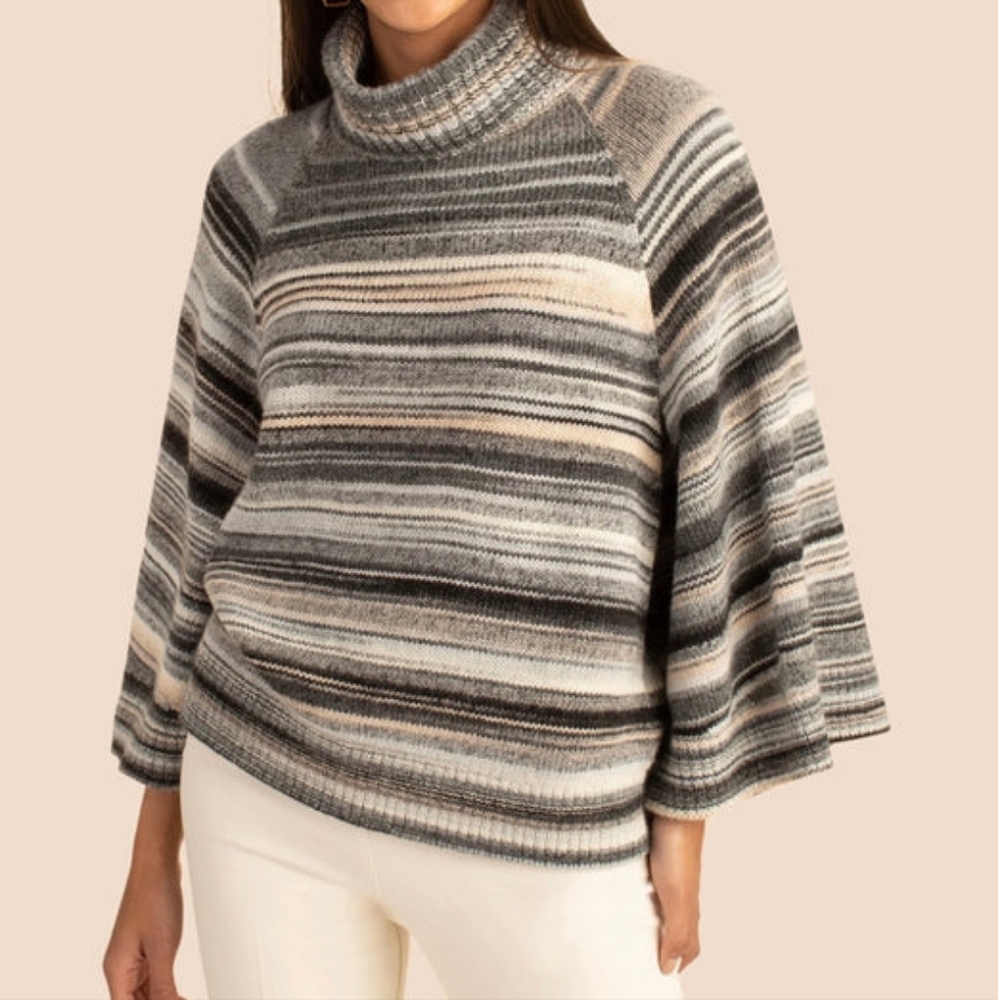 Trina Turk Gray and Cream Cowl Neck Sweater